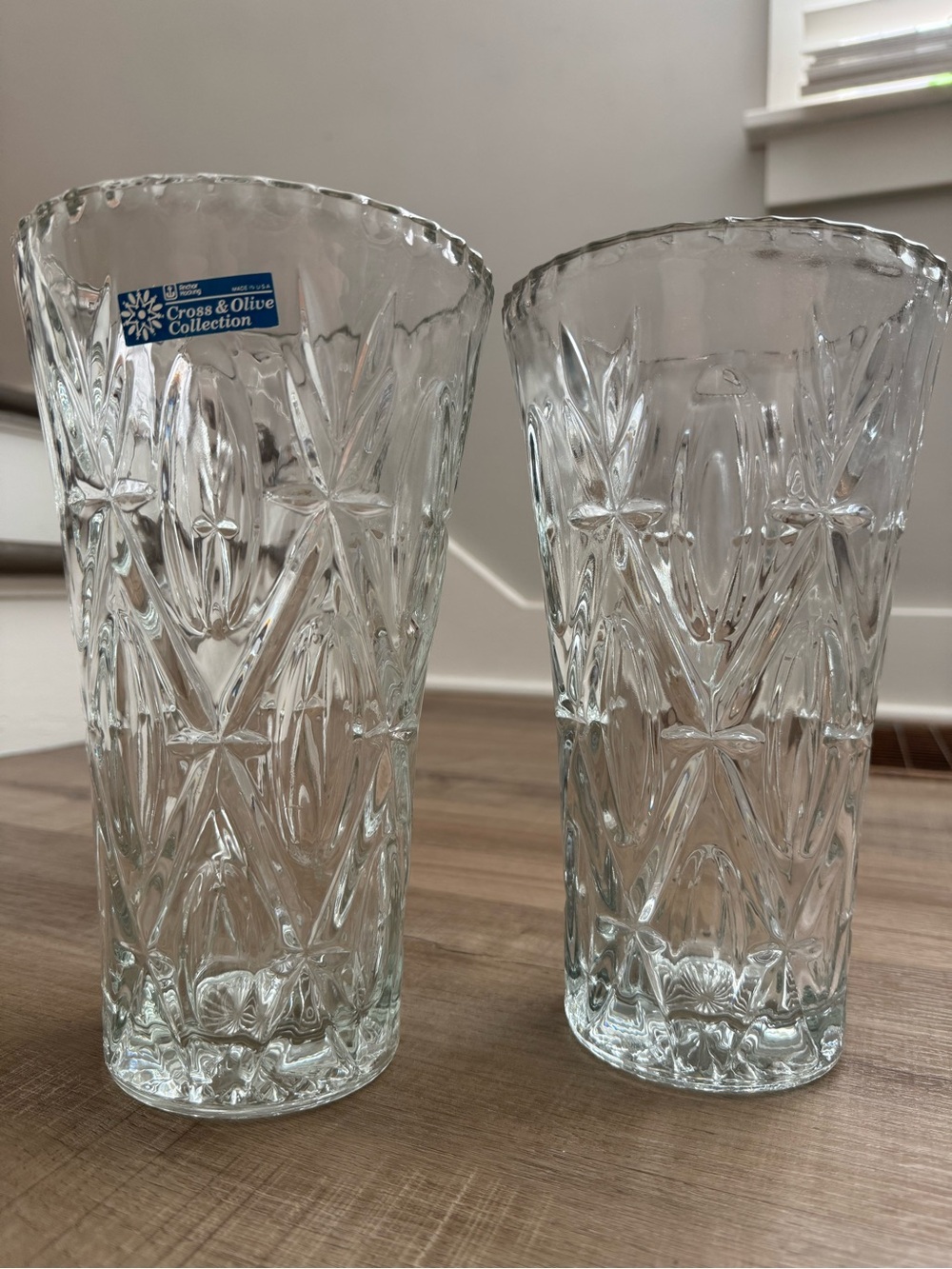 Vintage Anchor Hocking Cross & Olive Glass Vases Set of 2